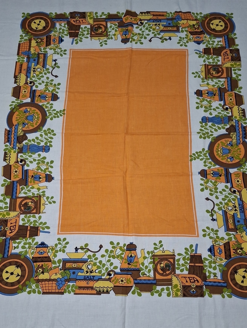 1970s Mod Linen Tablecloth